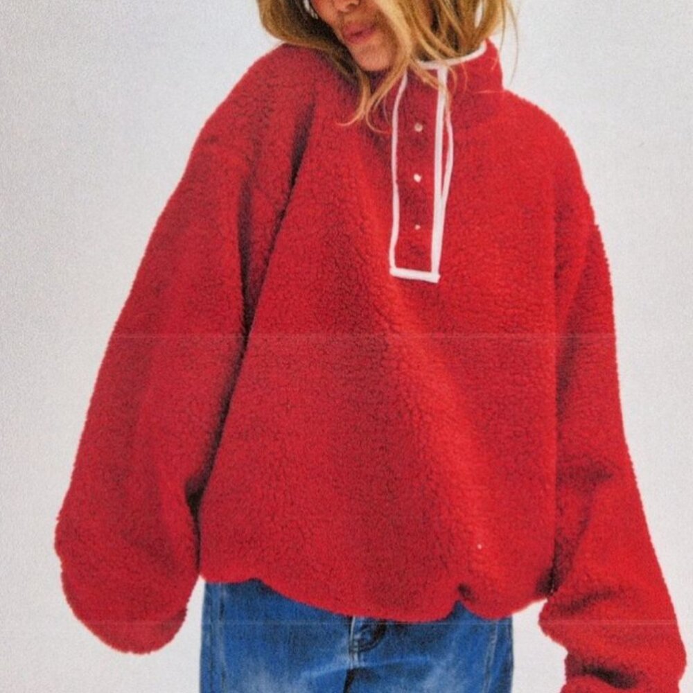 Cozy Red Sherpa Pullover Hoodie